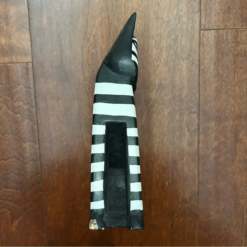 Laurel Burch Style Vintage Pair of Striped Black and White Cat Wooden Figurines